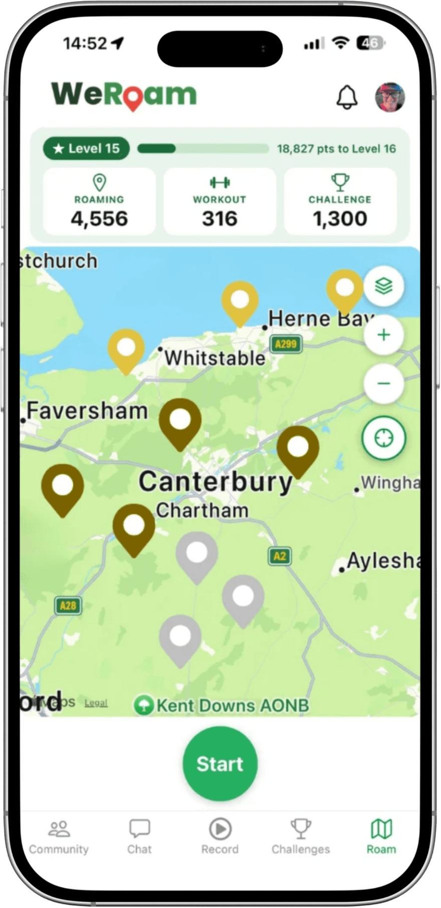 WeRoam app — Roam map of Kent